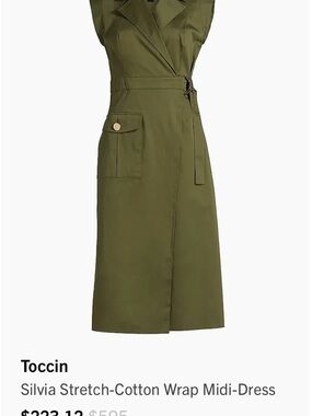 Toccin Silvia Olive Wrap Asymmetrical Midi Dress with Belt